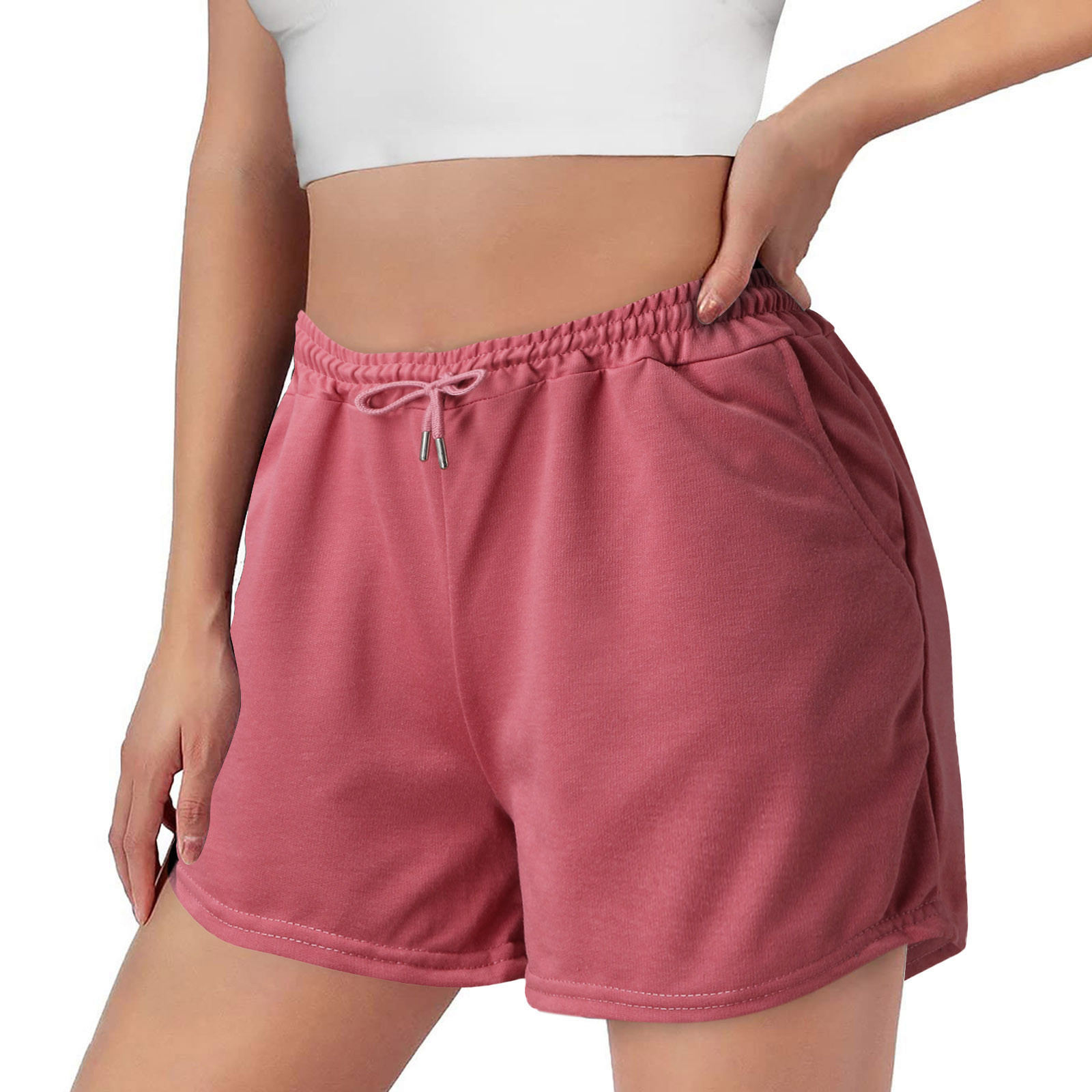 thumbnail image 2 of Pantalones cortos informales de verano para mujer para hacer ejercicio: cintura elástica con cordón, bolsillos, poliéster transpirable, corte holgado, para senderismo y yoga, tallas S-XXL, contorno, 2 of 8